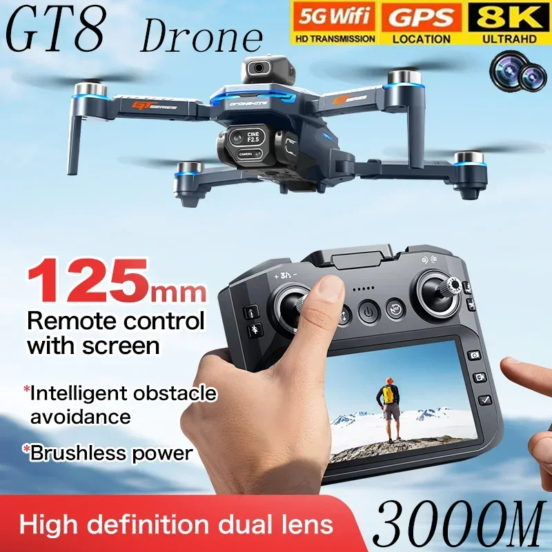 Drone Camera 4K - GT8 Drone Obstacle Avoidance Belt 4.3-inch